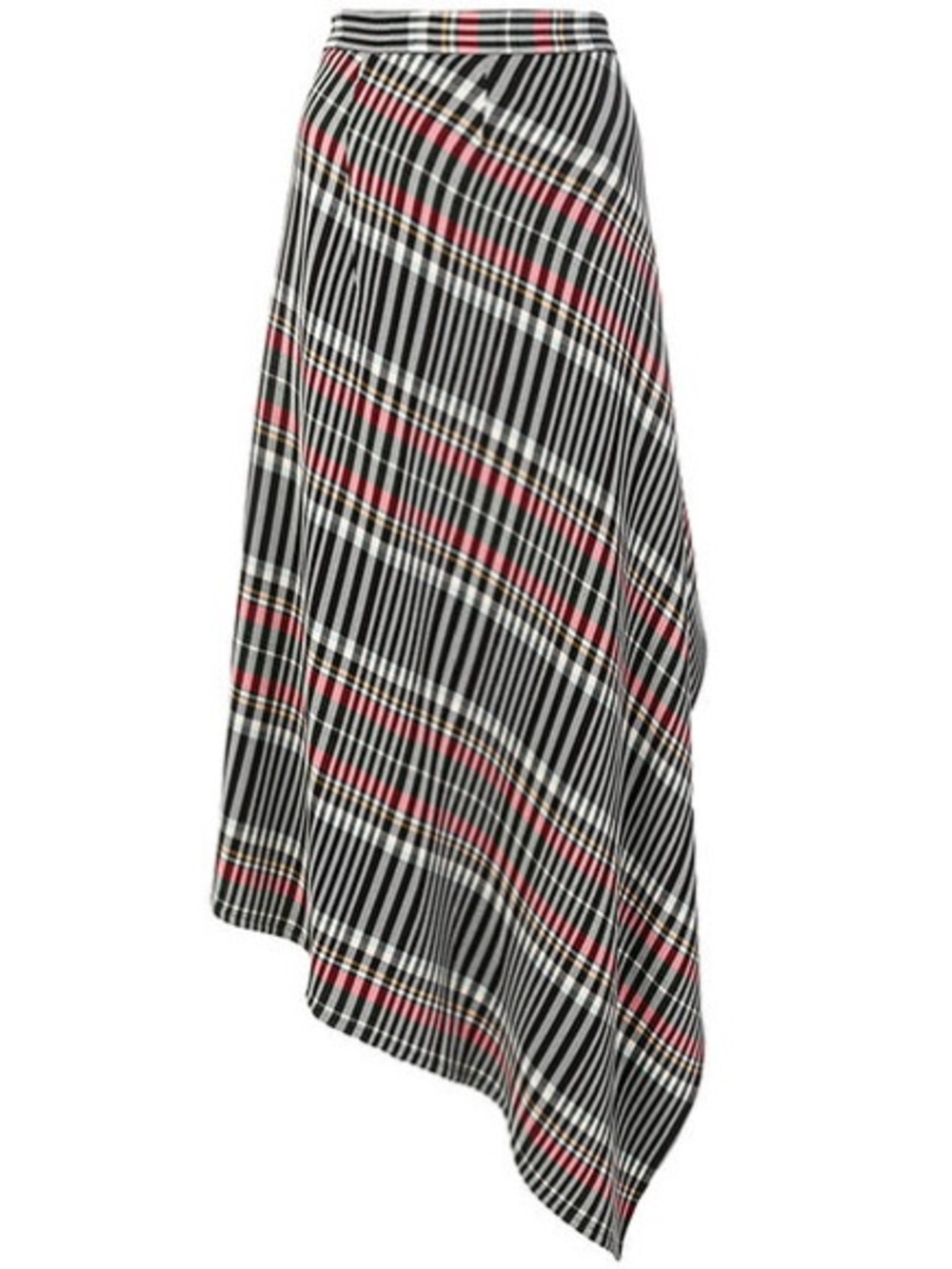Asymmetric Striped Plaid Skirt